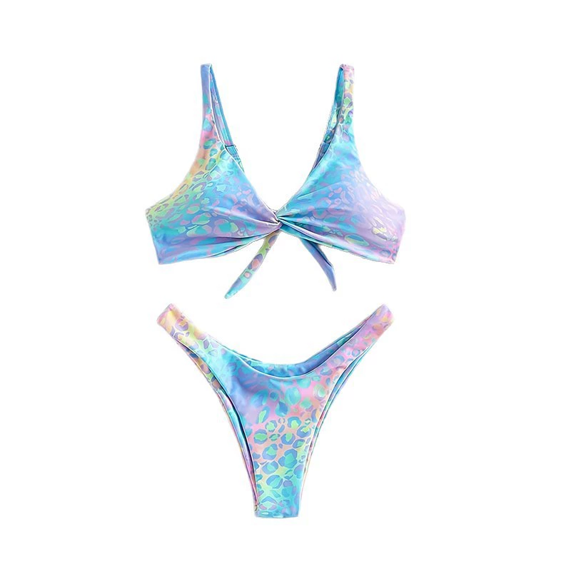 Women's Twist Front Triangle Bikini Set with High Cut Bottom view 5