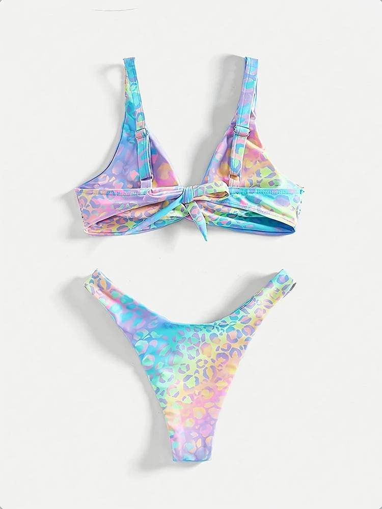 Women's Twist Front Triangle Bikini Set with High Cut Bottom view 6
