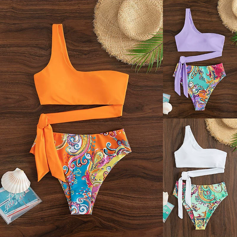 One-Shoulder Wrap Tie High Cut Two Piece Bikini Set
