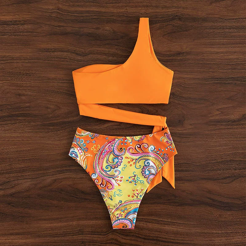 One-Shoulder Wrap Tie High Cut Two Piece Bikini Set