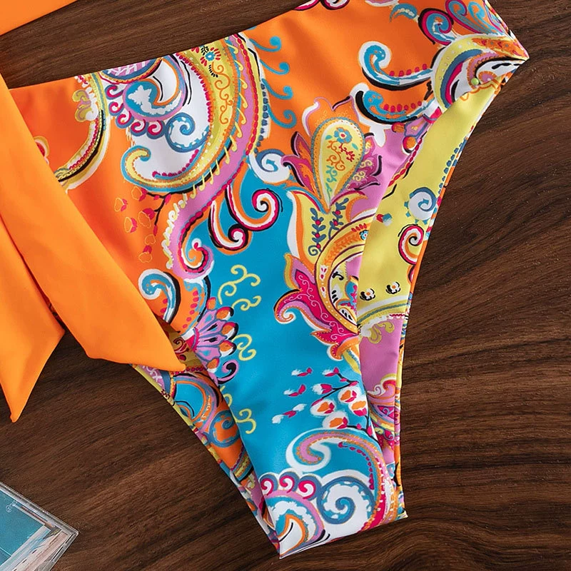 One-Shoulder Wrap Tie High Cut Two Piece Bikini Set view 4