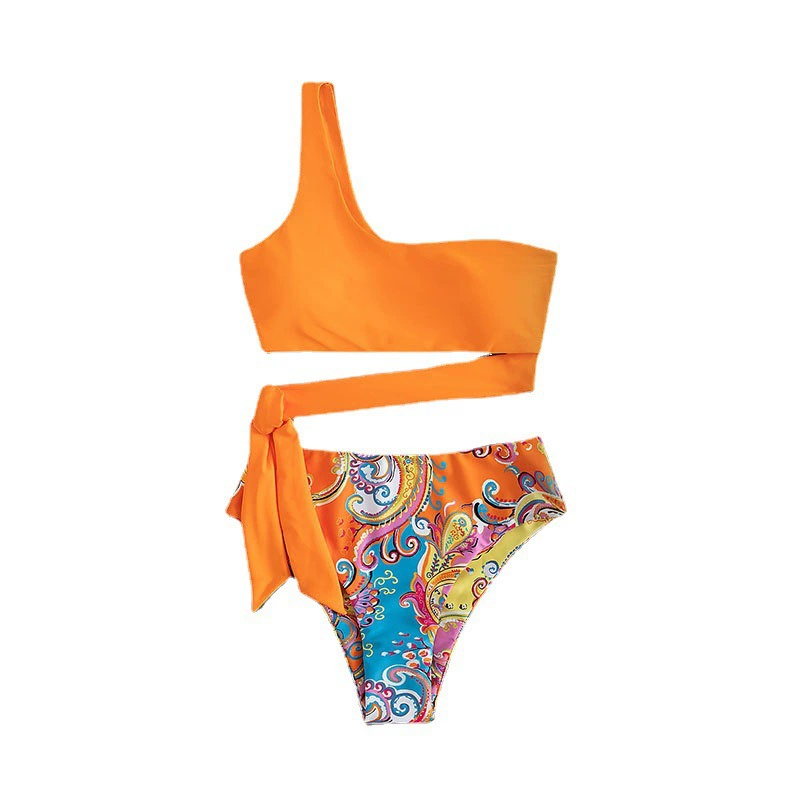 One-Shoulder Wrap Tie High Cut Two Piece Bikini Set view 5
