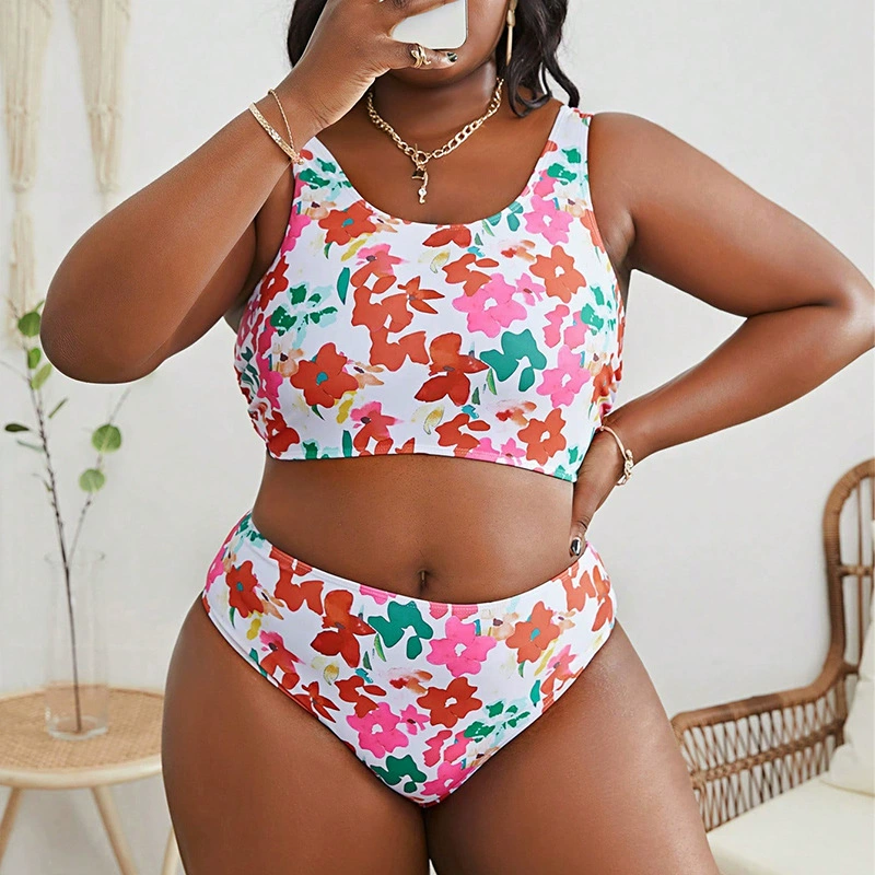 Plus Size Tie Back High Waist Two Piece Swimsuit Set
