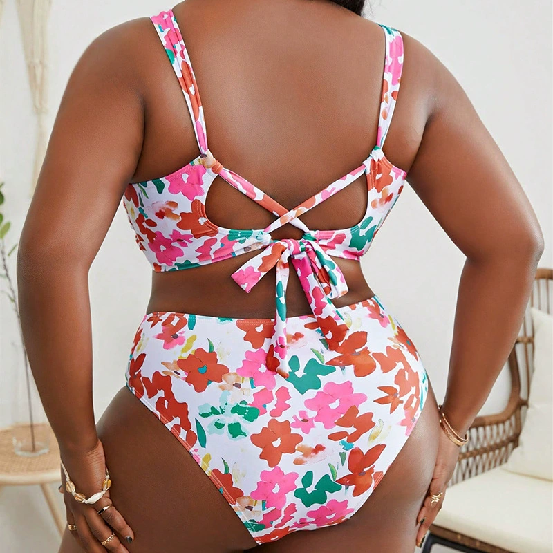 Plus Size Tie Back High Waist Two Piece Swimsuit Set view 3