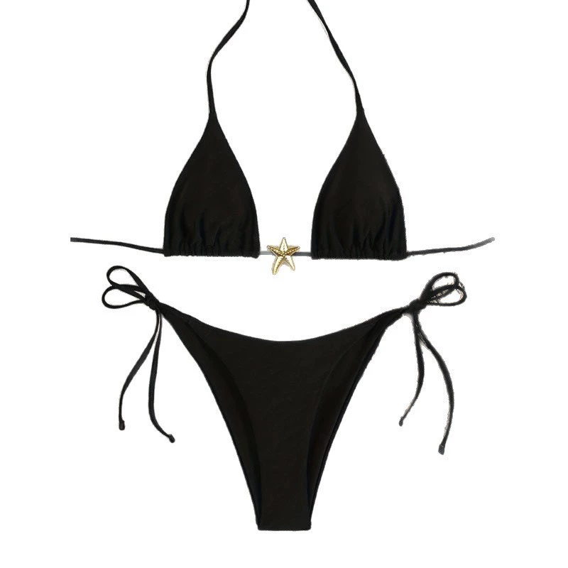 Women's Triangle Bikini Set with Starfish Charm and Tie Side Bottoms view 5