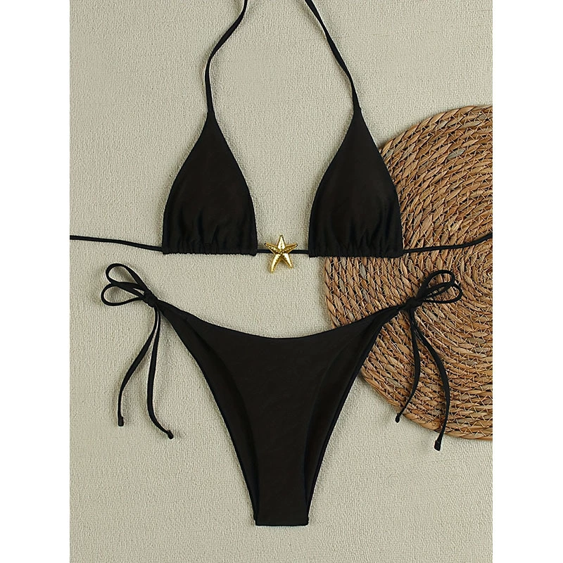 Women's Triangle Bikini Set with Starfish Charm and Tie Side Bottoms view 6