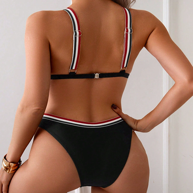 Women's V-Neck Triangle Bikini Set with Adjustable Straps view 3