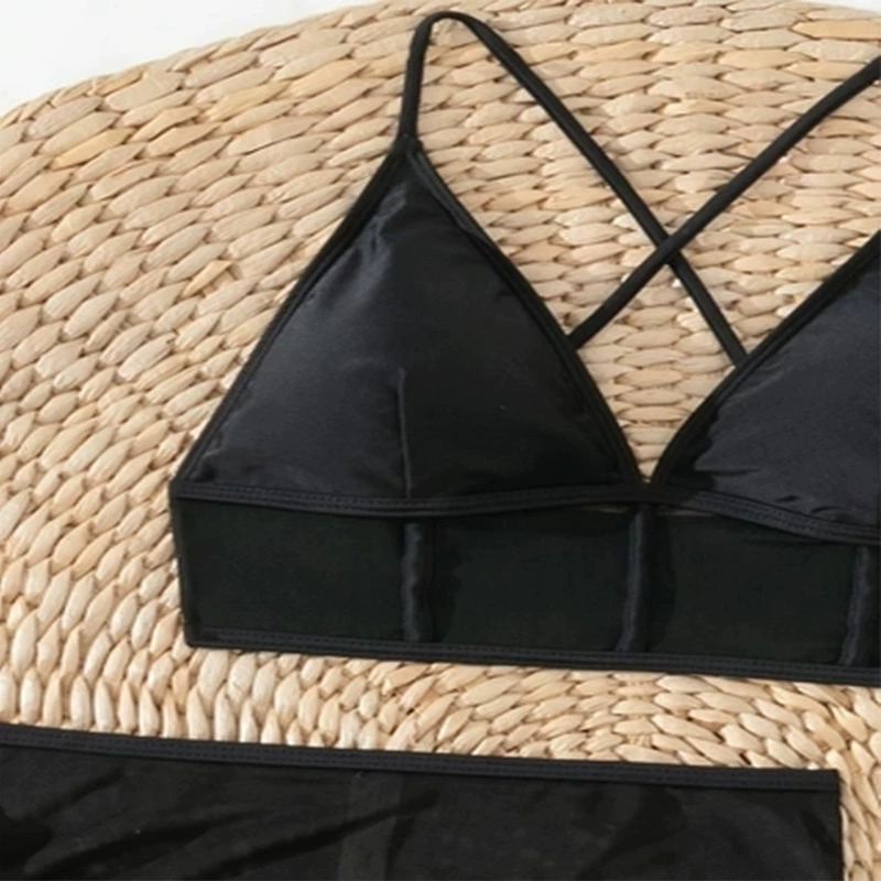 Four-Piece Women's Triangle Bikini Set with Sheer Skirt and Choker view 4