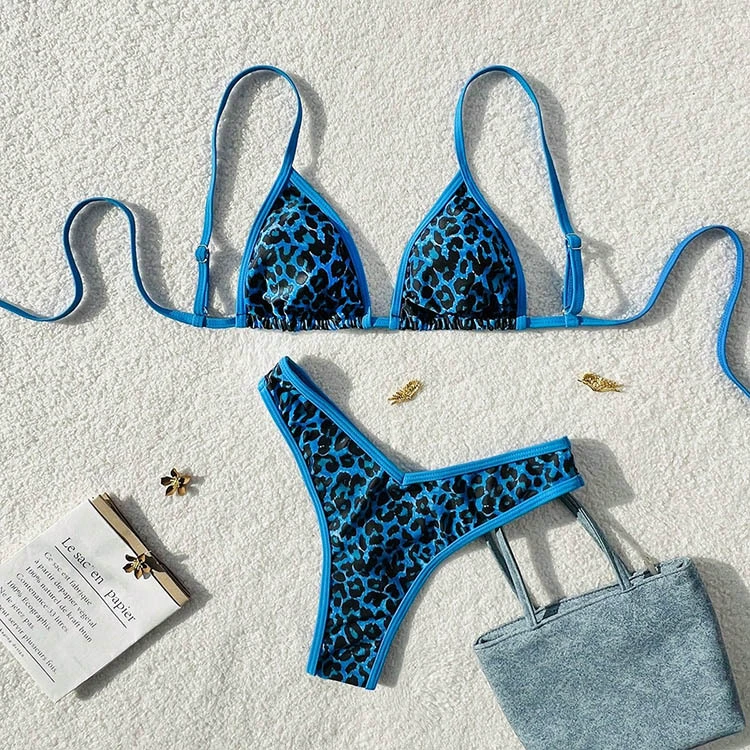 Women's Triangle String Bikini Set with High-Cut Thong Bottom view 7