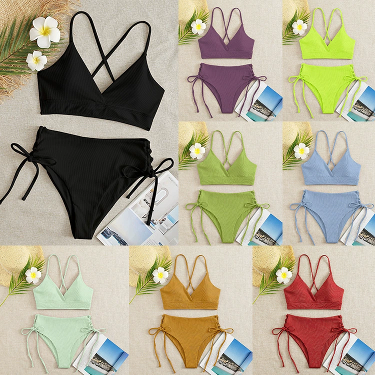 Women’s V-Neck Cross Back Tie Side Bikini Set