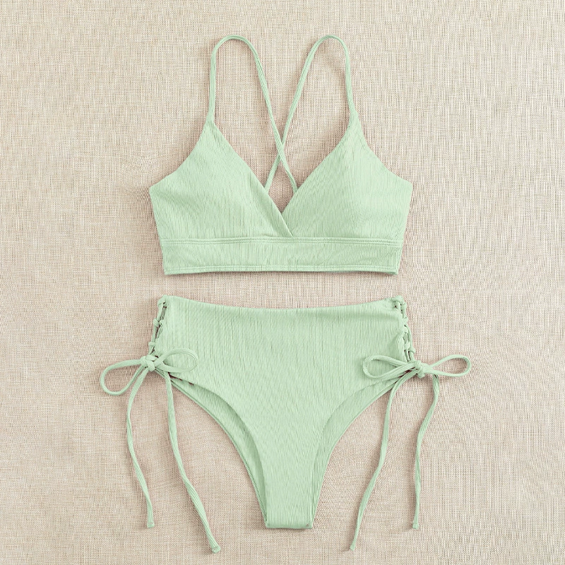 Women's V-Neck Cross Back Tie Side Bikini Set view 10