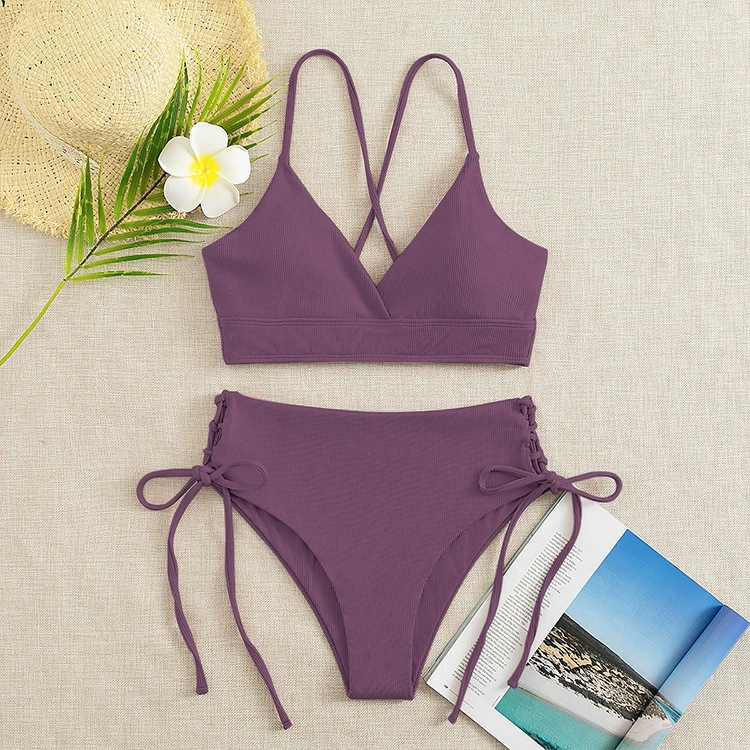 Women's V-Neck Cross Back Tie Side Bikini Set view 11