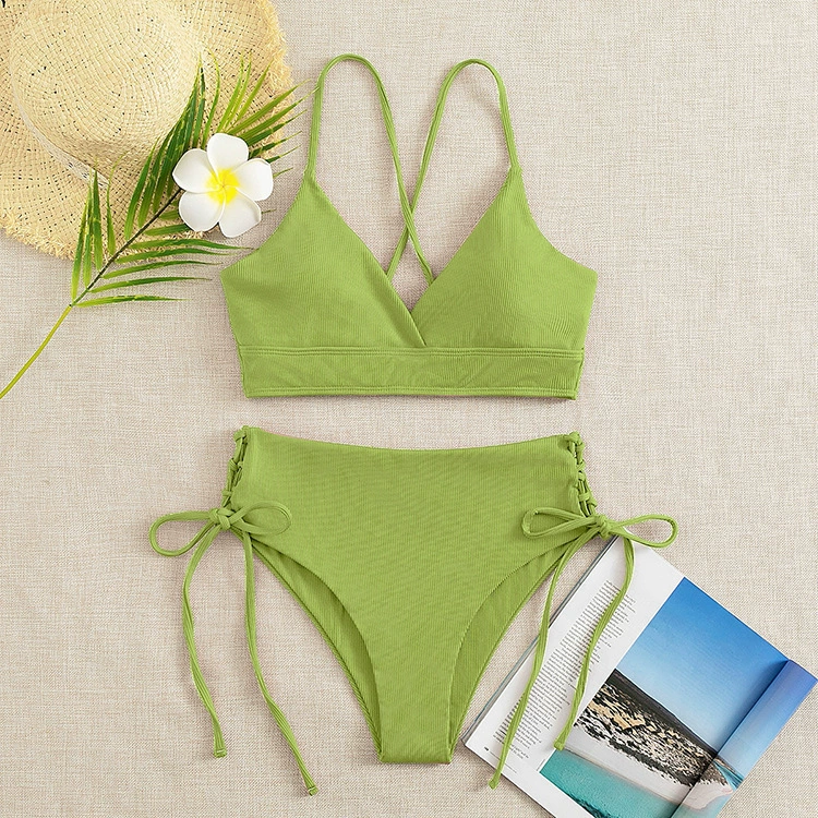 Women's V-Neck Cross Back Tie Side Bikini Set view 13