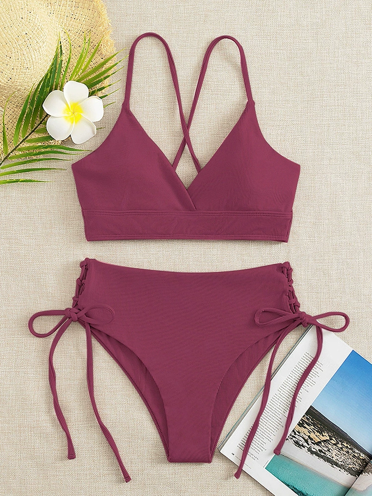 Women's V-Neck Cross Back Tie Side Bikini Set view 17