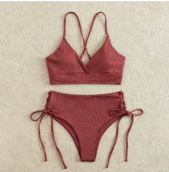 Women's V-Neck Cross Back Tie Side Bikini Set view 18