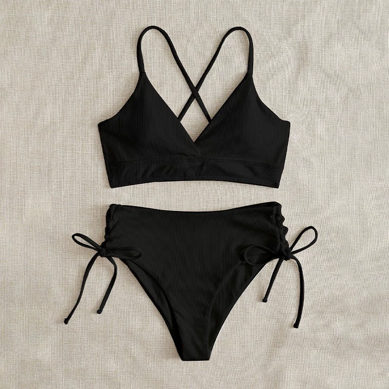Women's V-Neck Cross Back Tie Side Bikini Set view 3