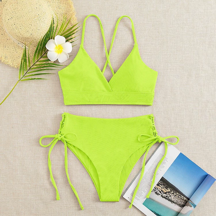 Women's V-Neck Cross Back Tie Side Bikini Set view 4