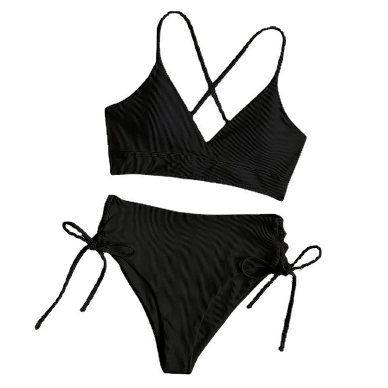 Women's V-Neck Cross Back Tie Side Bikini Set view 5