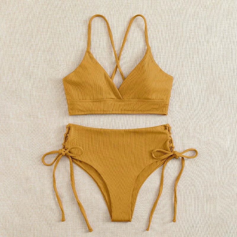 Women's V-Neck Cross Back Tie Side Bikini Set view 6