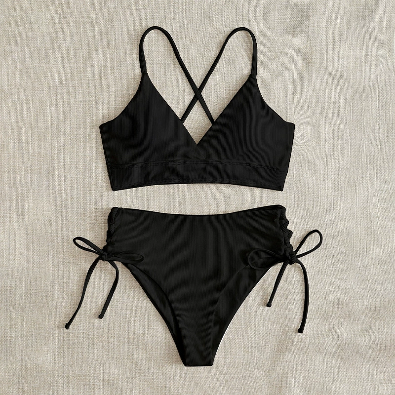 Women's V-Neck Cross Back Tie Side Bikini Set view 7