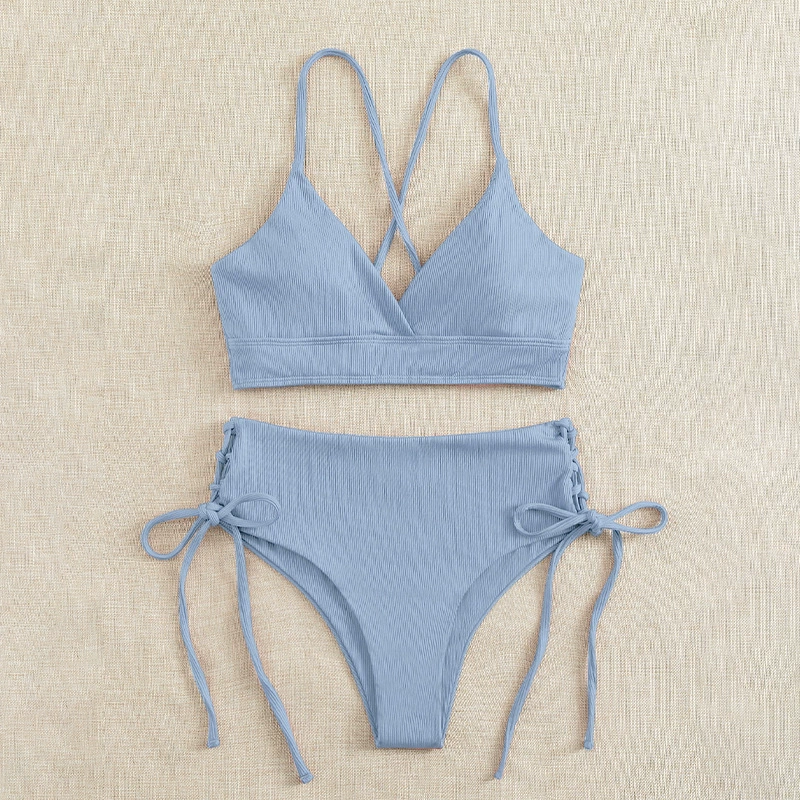 Women's V-Neck Cross Back Tie Side Bikini Set view 9