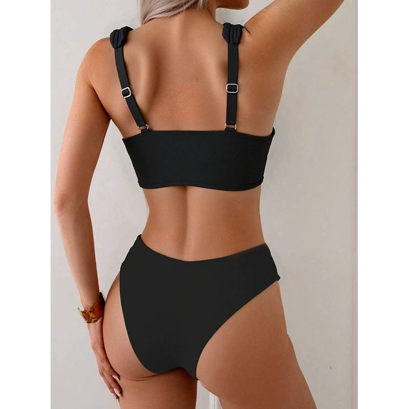 Women's Square Neck Adjustable Strap Two Piece Bikini Set view 3
