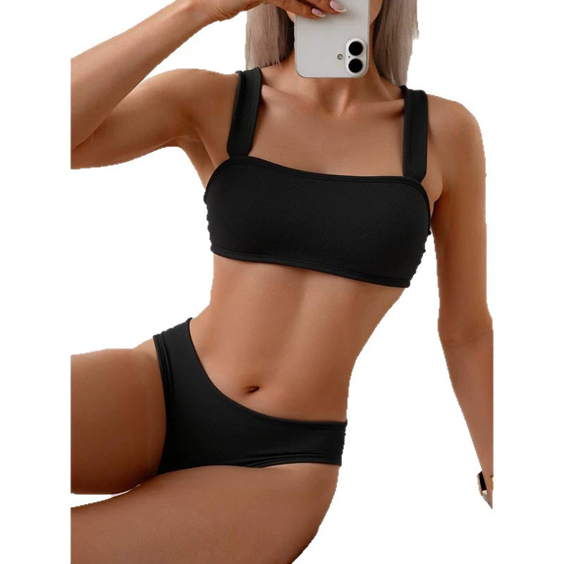 Women's Square Neck Adjustable Strap Two Piece Bikini Set view 5