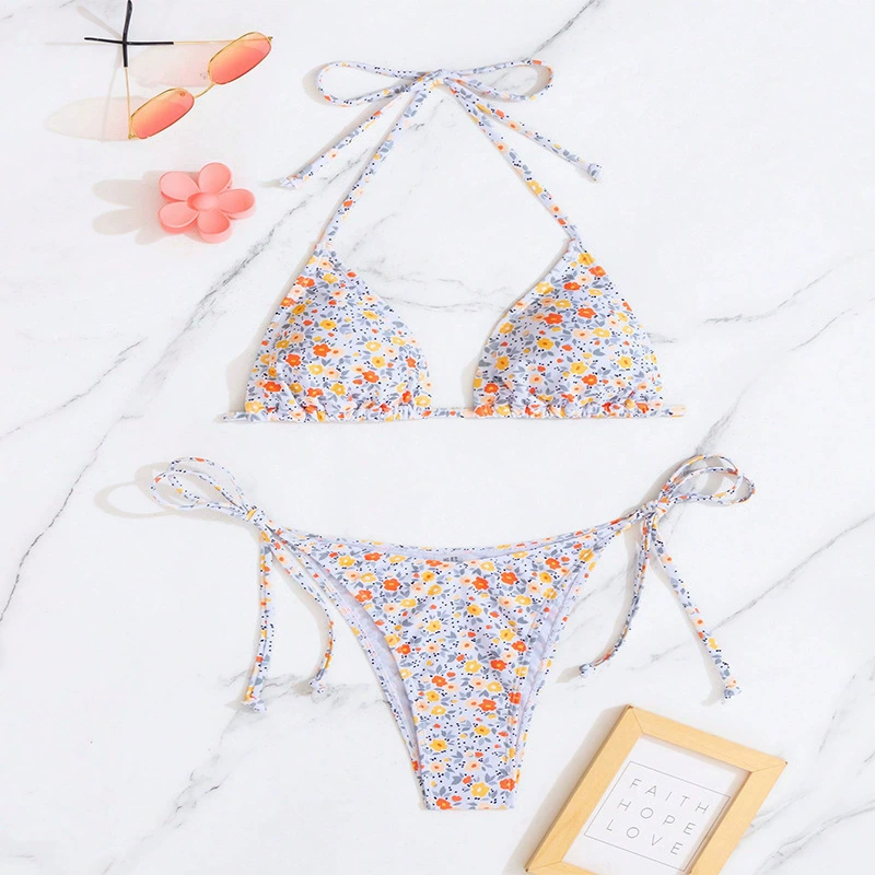 Women's Halter Triangle Bikini Set with Tie-Side Bottoms view 4