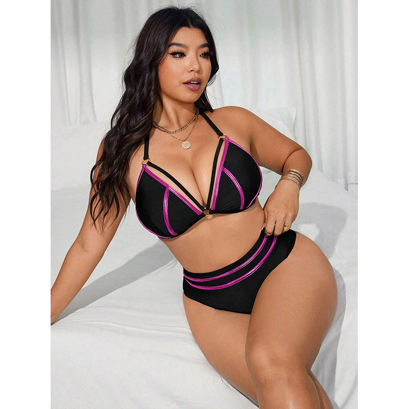 Plus Size Halter Cutout High Waist Bikini Set