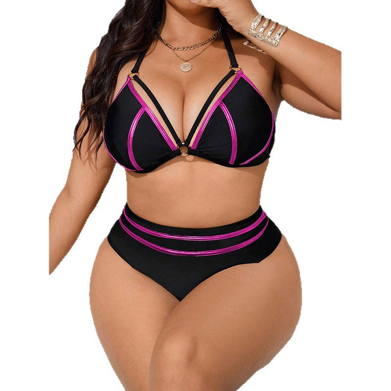 Plus Size Halter Cutout High Waist Bikini Set view 5