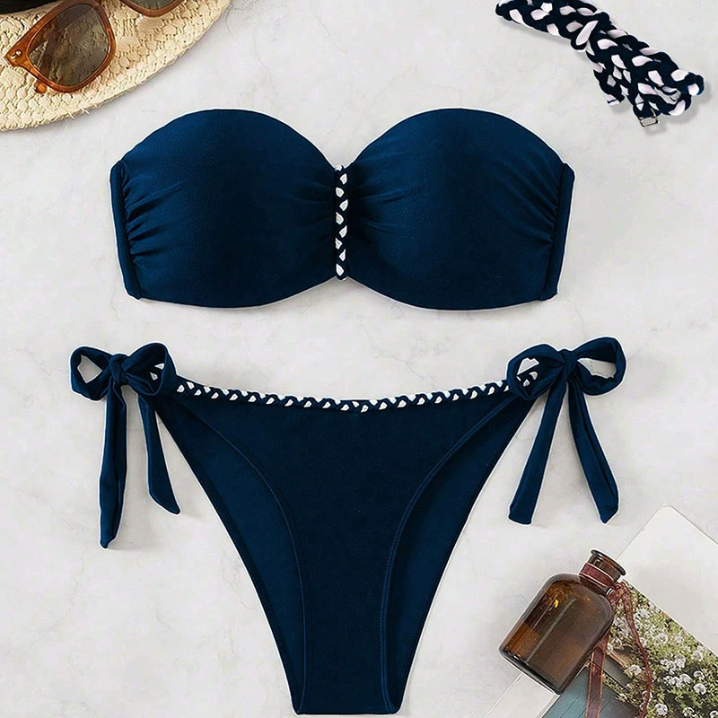 Women's Strapless Bandeau Tie-Side Bikini Set view 7