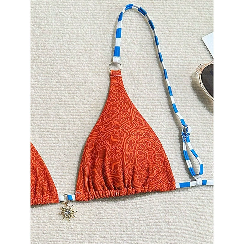 Women's Reversible Triangle Bikini Set with O-Ring Tie Straps view 3
