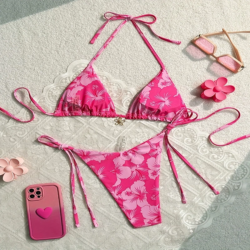 Women's Triangle Halter Bikini Set with Tie-Side Bottoms view 3