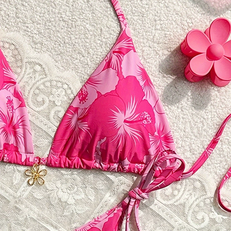 Women's Triangle Halter Bikini Set with Tie-Side Bottoms view 4