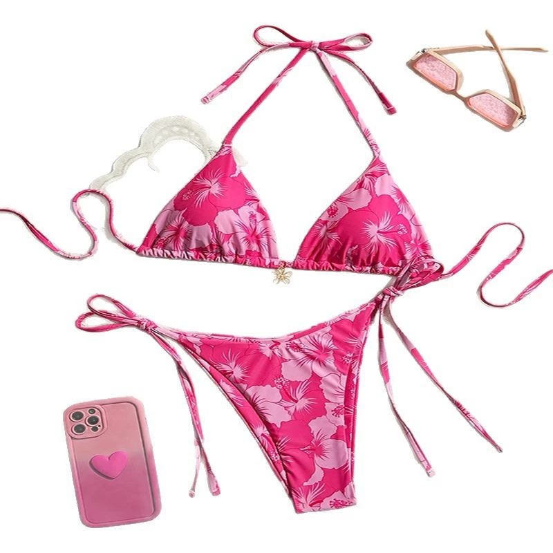 Women's Triangle Halter Bikini Set with Tie-Side Bottoms view 5