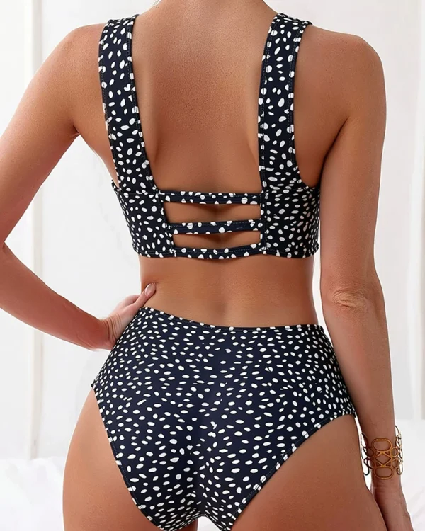 Conjunto de bikini de talle alto con escote redondo y espalda de tiras para mujer