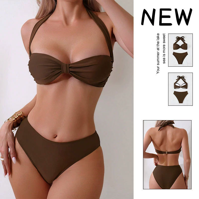 Women’s Twist Front Halter Bandeau Bikini Two Piece Set