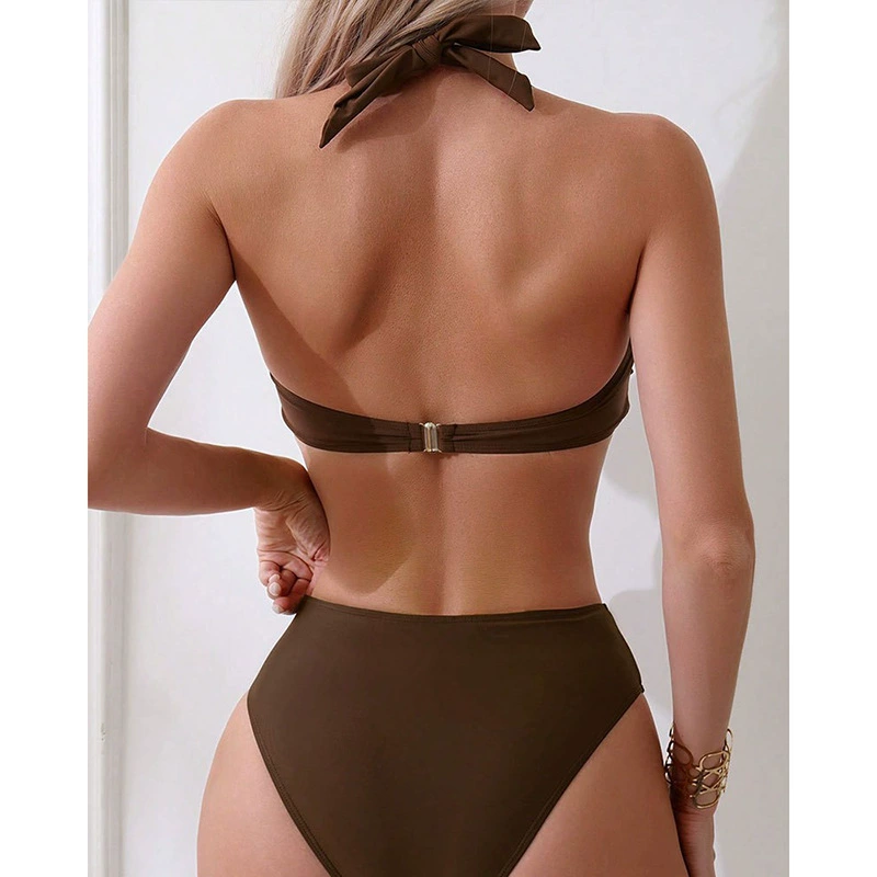 Women’s Twist Front Halter Bandeau Bikini Two Piece Set