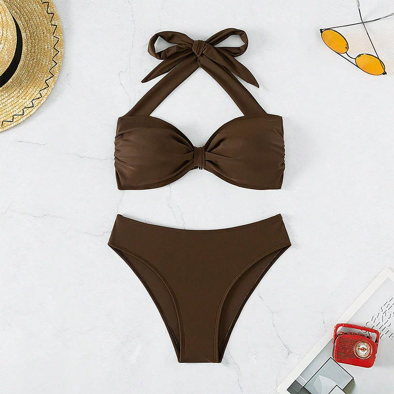 Women's Twist Front Halter Bandeau Bikini Two Piece Set view 4