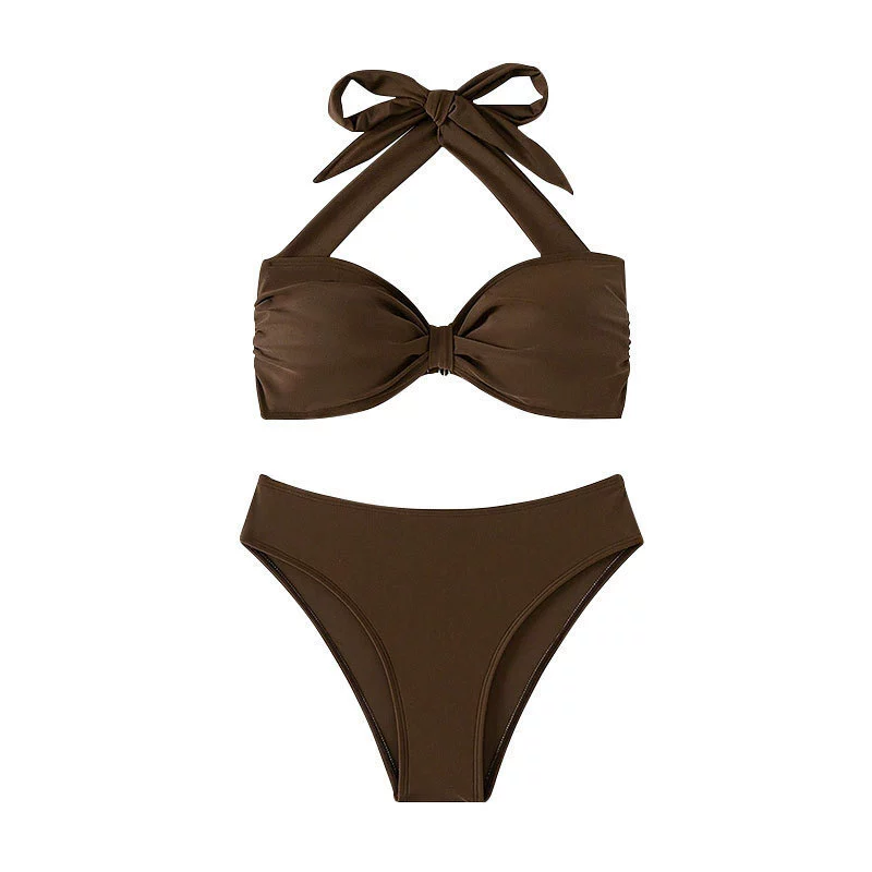 Women's Twist Front Halter Bandeau Bikini Two Piece Set view 5
