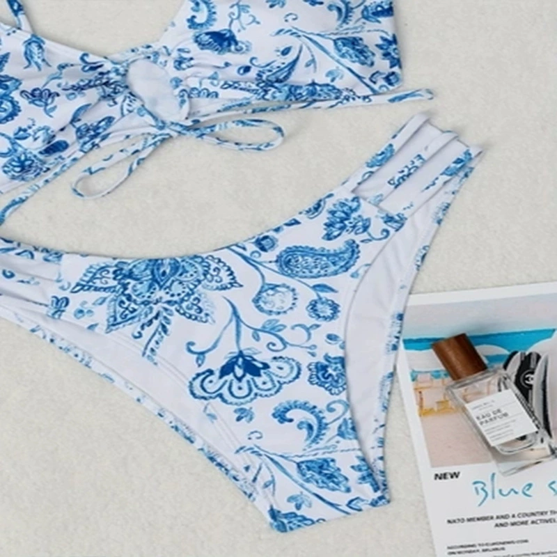 Women's Tie Front Bikini Set with Strappy High-Cut Bottoms view 3