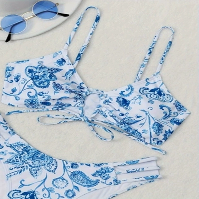 Women's Tie Front Bikini Set with Strappy High-Cut Bottoms view 4