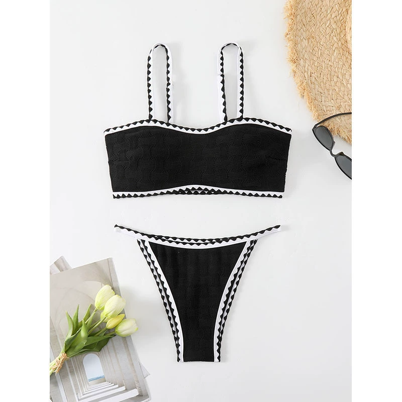 Women’s Bandeau Bikini Set with Adjustable Straps and Thong Bottoms