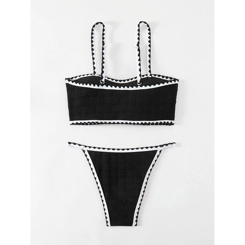 Women’s Bandeau Bikini Set with Adjustable Straps and Thong Bottoms