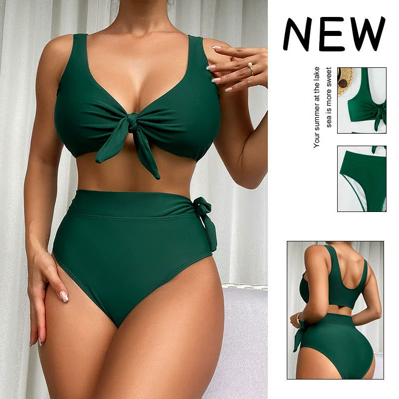 Women’s Tie Front High Waist Two Piece Bikini Set