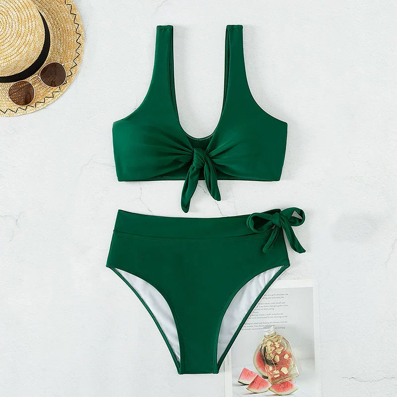 Women's Tie Front High Waist Two Piece Bikini Set view 3