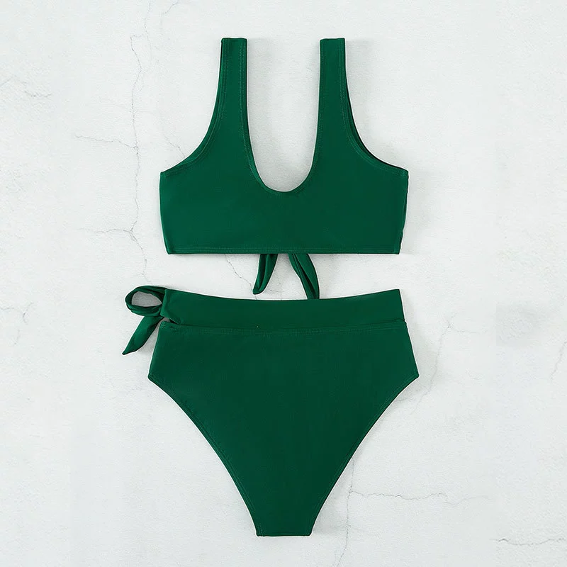 Women's Tie Front High Waist Two Piece Bikini Set view 4