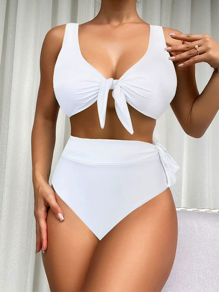 Women's Tie Front High Waist Two Piece Bikini Set view 7