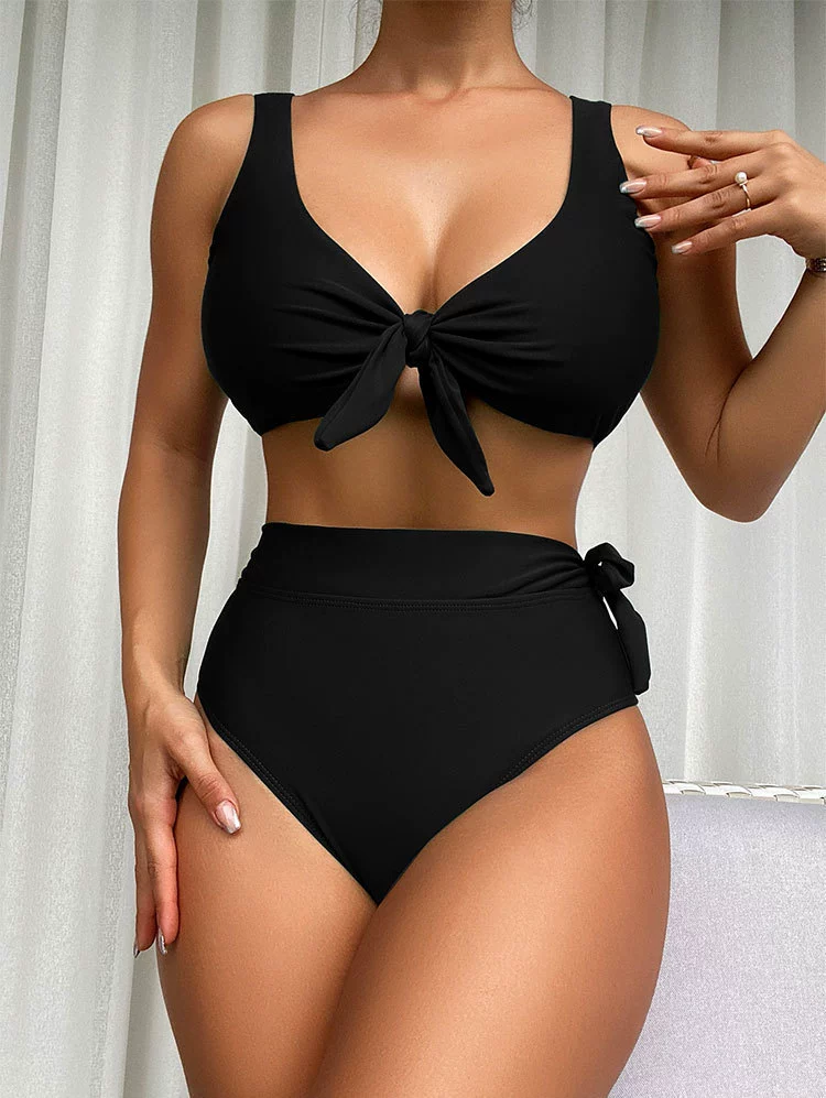 Women's Tie Front High Waist Two Piece Bikini Set view 9