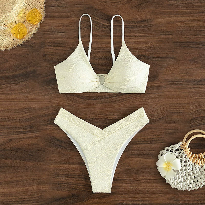 Women’s O-Ring Triangle Bikini Set with High-Cut Bottoms